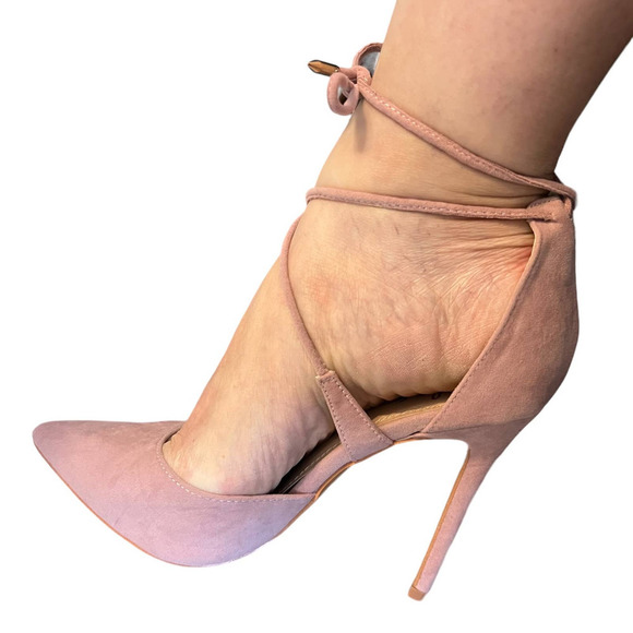 Lulu's women's size 8 1/2 pink stilleto heels w ankle ties night out formal 76 - Picture 10 of 13